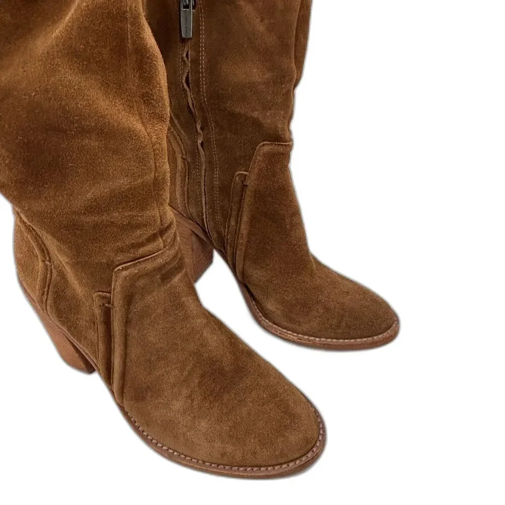 Vince Camuto Over The Knee Boots Women Size 8.5 Brown Suede Block Heel Boho
